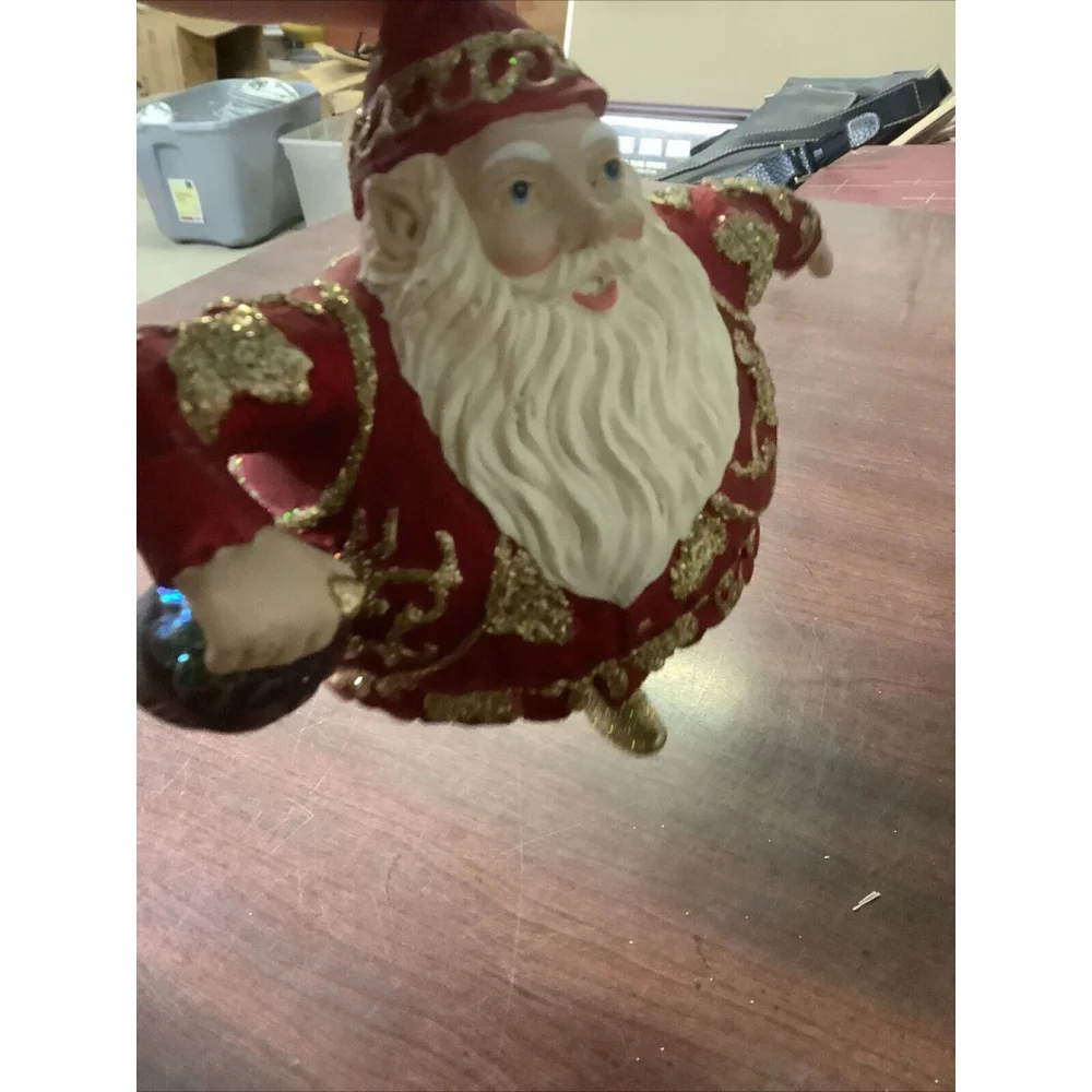 Vintage Hand Painted Chubby Santa Christmas Ornament Ceramic